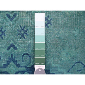 4'8"x6'6" Cerulean Blue, Overdyed Kazak with Tribal Medallions Design, 100% Wool, Hand Knotted, Oriental Rug FWR124422
