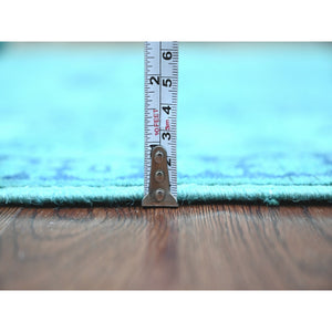 4'8"x6'6" Cerulean Blue, Overdyed Kazak with Tribal Medallions Design, 100% Wool, Hand Knotted, Oriental Rug FWR124422