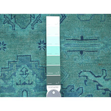 Load image into Gallery viewer, 4&#39;10&#39;x6&#39;3&quot; Sapphire Blue, Overdyed Kazak With Geometric Medallions Design, Hand Knotted, 100% Wool, Oriental Rug FWR124428