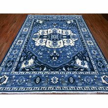 Load image into Gallery viewer, 8&#39;2&quot;x9&#39;9&quot; Denim Blue, Serapi Heriz Design, Peshawar, High Mountain Wool, Hand Knotted, Densely Woven, Oriental Rug FWR124434