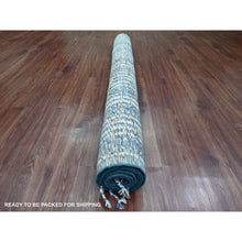 Load image into Gallery viewer, 6&#39;x10&#39;4&quot; Aegean Blue, Moroccan Weave with Line Design, Soft Wool, Hand Knotted, Tone on Tone, Textured Pile, Oriental Rug FWR124446