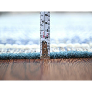 6'x10'4" Aegean Blue, Moroccan Weave with Line Design, Soft Wool, Hand Knotted, Tone on Tone, Textured Pile, Oriental Rug FWR124446