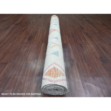 Load image into Gallery viewer, 6&#39;x9&#39;3&quot; Pearl White, Moroccan Weave With Colorful Geometric Pattern, Hand Knotted, Soft Wool, Tone On Tone, Textured Pile, Oriental Rug FWR124452