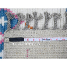 Load image into Gallery viewer, 6&#39;x9&#39;3&quot; Pearl White, Moroccan Weave With Colorful Geometric Pattern, Hand Knotted, Soft Wool, Tone On Tone, Textured Pile, Oriental Rug FWR124452