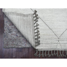 Load image into Gallery viewer, 4&#39;1&quot;x6&#39;8&quot; Cotton White, Moroccan Weave with Geometric Pattern, Hand Knotted, Soft Wool, Tone on Tone, Textured Pile, Oriental Rug FWR124464