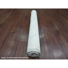 Load image into Gallery viewer, 4&#39;1&quot;x6&#39;8&quot; Cotton White, Moroccan Weave with Geometric Pattern, Hand Knotted, Soft Wool, Tone on Tone, Textured Pile, Oriental Rug FWR124464