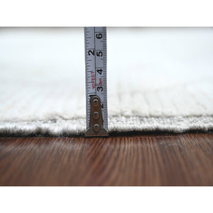 4'1"x6'8" Cotton White, Moroccan Weave with Geometric Pattern, Hand Knotted, Soft Wool, Tone on Tone, Textured Pile, Oriental Rug FWR124464