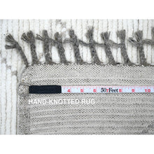 Load image into Gallery viewer, 4&#39;1&quot;x6&#39;8&quot; Cotton White, Moroccan Weave With Geometric Pattern, Hand Knotted, Soft Wool, Tone On Tone, Textured Pile, Oriental Rug FWR124464