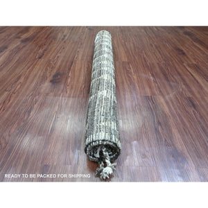 4'1"x5'6" Chocolate Brown, Moroccan Weave with Geometric Pattern, Soft Wool, Hand Knotted, Tone on Tone, Textured Pile, Oriental Rug FWR124470