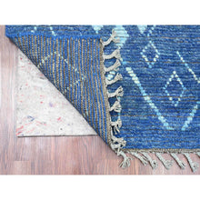 Load image into Gallery viewer, 2&#39;10&quot;x10&#39;3&quot; Bayern Blue, Moroccan Weave With Geometric Pattern, Soft Wool, Hand Knotted, Tone On Tone, Textured Pile, Runner, Oriental Rug FWR124476