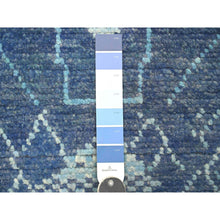 Load image into Gallery viewer, 2&#39;10&quot;x10&#39;3&quot; Bayern Blue, Moroccan Weave with Geometric Pattern, Soft Wool, Hand Knotted, Tone on Tone, Textured Pile, Runner, Oriental Rug FWR124476