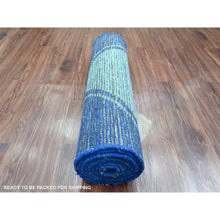 Load image into Gallery viewer, 2&#39;10&quot;x10&#39;3&quot; Bayern Blue, Moroccan Weave with Geometric Pattern, Soft Wool, Hand Knotted, Tone on Tone, Textured Pile, Runner, Oriental Rug FWR124476