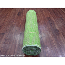 Load image into Gallery viewer, 2&#39;6&quot;x9&#39;1&quot; Fern Green, Moroccan Weave With Flying Kite Design, Geometric Pattern, Hand Knotted, Soft Wool, Tone On Tone, Textured Pile, Runner, Oriental Rug FWR124482