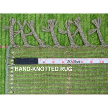 Load image into Gallery viewer, 2&#39;6&quot;x9&#39;1&quot; Fern Green, Moroccan Weave With Flying Kite Design, Geometric Pattern, Hand Knotted, Soft Wool, Tone On Tone, Textured Pile, Runner, Oriental Rug FWR124482