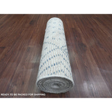 Load image into Gallery viewer, 2&#39;5&quot;x10&#39;6&quot; Daisy White, Moroccan Weave with Geometric Pattern, Soft Wool, Hand Knotted, Tone on Tone, Textured Pile, Runner, Oriental Rug FWR124488