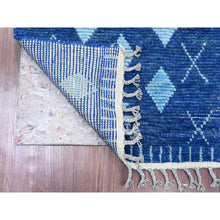 Load image into Gallery viewer, 2&#39;9&quot;x10&#39;7&quot; Imperial Blue, Moroccan Weave with Geometric Pattern, Hand Knotted, Soft Wool, Tone on Tone, Textured Pile, Runner, Oriental Rug FWR124494
