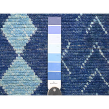 Load image into Gallery viewer, 2&#39;9&quot;x10&#39;7&quot; Imperial Blue, Moroccan Weave with Geometric Pattern, Hand Knotted, Soft Wool, Tone on Tone, Textured Pile, Runner, Oriental Rug FWR124494