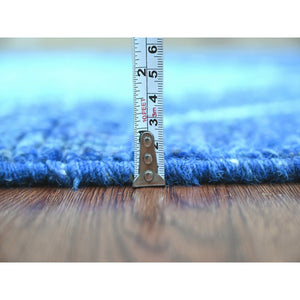 2'9"x10'7" Imperial Blue, Moroccan Weave with Geometric Pattern, Hand Knotted, Soft Wool, Tone on Tone, Textured Pile, Runner, Oriental Rug FWR124494