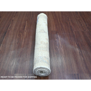 2'1"x3'2" Whisper White, Hand Knotted, Afghan Angora Oushak With Large Leaf Design, Vegetable Dyes, 100% Wool, Mat, Oriental Rug FWR124500
