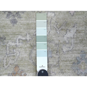 4'2"x4'2" Sage Green, Hand Knotted, Afghan Angora Oushak with Leaf Design, Vegetable Dyes, 100% Wool, Square, Oriental Rug FWR124512