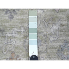 Load image into Gallery viewer, 4&#39;2&quot;x4&#39;2&quot; Sage Green, Hand Knotted, Afghan Angora Oushak With Leaf Design, Vegetable Dyes, 100% Wool, Square, Oriental Rug FWR124512
