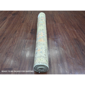 3'9"x6'4" Umber Brown, Hand Knotted, Afghan Angora Oushak with Colorful Leaf Design, Vegetable Dyes, 100% Wool, Oriental Rug FWR124524