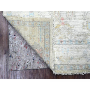 4'x6' Pearl White, Hand Knotted, Afghan Angora Oushak With Geometric Leaf Pattern, Natural Dyes, 100% Wool, Oriental Rug FWR124530