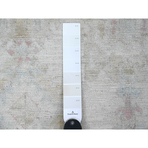 4'x6' Pearl White, Hand Knotted, Afghan Angora Oushak With Geometric Leaf Pattern, Natural Dyes, 100% Wool, Oriental Rug FWR124530