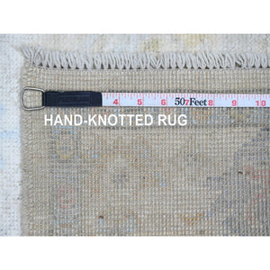 4'x6' Pearl White, Hand Knotted, Afghan Angora Oushak With Geometric Leaf Pattern, Natural Dyes, 100% Wool, Oriental Rug FWR124530