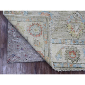4'3"x6'2" Laurel Green, Pure Wool, Afghan Angora Oushak With Soft Color Leaf Pattern, Hand Knotted, Vegetable Dyes, Oriental Rug FWR124536