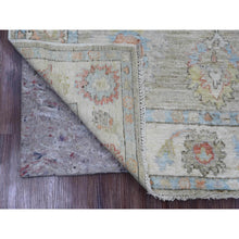 Load image into Gallery viewer, 4&#39;3&quot;x6&#39;2&quot; Laurel Green, Pure Wool, Afghan Angora Oushak With Soft Color Leaf Pattern, Hand Knotted, Vegetable Dyes, Oriental Rug FWR124536