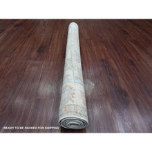Load image into Gallery viewer, 4&#39;3&quot;x6&#39;2&quot; Laurel Green, Pure Wool, Afghan Angora Oushak With Soft Color Leaf Pattern, Hand Knotted, Vegetable Dyes, Oriental Rug FWR124536