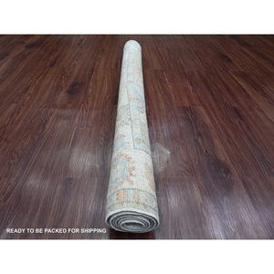 4'3"x6'2" Laurel Green, Pure Wool, Afghan Angora Oushak With Soft Color Leaf Pattern, Hand Knotted, Vegetable Dyes, Oriental Rug FWR124536