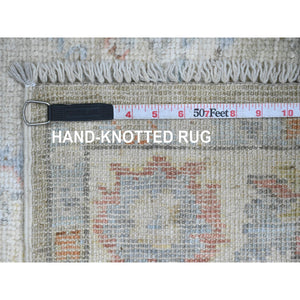 4'3"x6'2" Laurel Green, Pure Wool, Afghan Angora Oushak With Soft Color Leaf Pattern, Hand Knotted, Vegetable Dyes, Oriental Rug FWR124536
