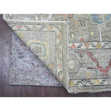 Load image into Gallery viewer, 3&#39;9&quot;x12&#39;1&quot; Fossil Gray, Hand Knotted, Afghan Angora Oushak With Colorful Leaf Design, Vegetable Dyes, 100% Wool, Runner, Oriental Rug FWR124554