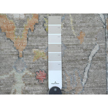 Load image into Gallery viewer, 3&#39;9&quot;x12&#39;1&quot; Fossil Gray, Hand Knotted, Afghan Angora Oushak With Colorful Leaf Design, Vegetable Dyes, 100% Wool, Runner, Oriental Rug FWR124554