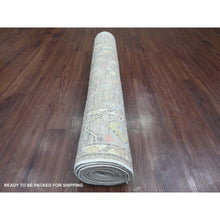 Load image into Gallery viewer, 3&#39;9&quot;x12&#39;1&quot; Fossil Gray, Hand Knotted, Afghan Angora Oushak With Colorful Leaf Design, Vegetable Dyes, 100% Wool, Runner, Oriental Rug FWR124554