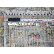 Load image into Gallery viewer, 3&#39;9&quot;x12&#39;1&quot; Fossil Gray, Hand Knotted, Afghan Angora Oushak With Colorful Leaf Design, Vegetable Dyes, 100% Wool, Runner, Oriental Rug FWR124554