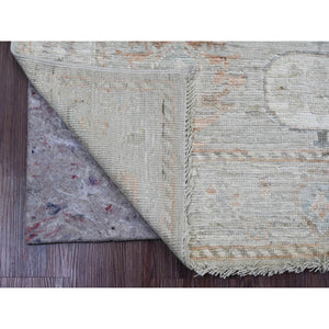 4'x6' Cloud Gray, 100% Wool, Afghan Angora Oushak With Muted Colors Leaf Pattern, Hand Knotted, Veggie Dyes, Oriental Rug FWR124572