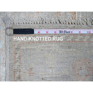 4'x6' Cream Color, Hand Knotted, Washed Out Khotan, Block Rosette Design, Pure Wool, Oriental Rug FWR525696