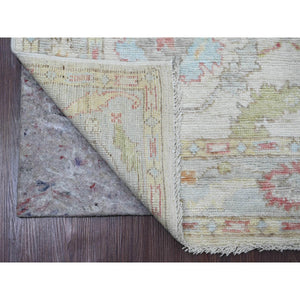 3'10"x5'10" Whisper White, Hand Knotted, Afghan Angora Oushak with Large Leaf Design, Vegetable Dyes, 100% Wool, Oriental Rug FWR124578
