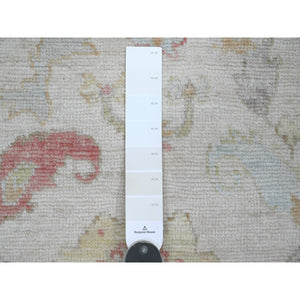3'10"x5'10" Whisper White, Hand Knotted, Afghan Angora Oushak with Large Leaf Design, Vegetable Dyes, 100% Wool, Oriental Rug FWR124578