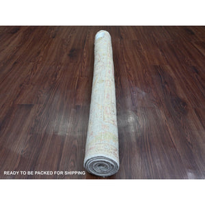 3'10"x5'10" Whisper White, Hand Knotted, Afghan Angora Oushak with Large Leaf Design, Vegetable Dyes, 100% Wool, Oriental Rug FWR124578