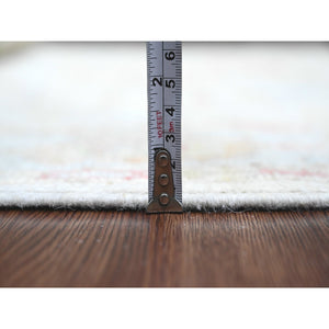 3'10"x5'10" Whisper White, Hand Knotted, Afghan Angora Oushak With Large Leaf Design, Vegetable Dyes, 100% Wool, Oriental Rug FWR124578