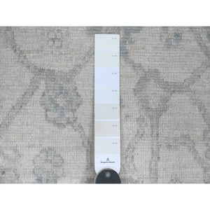 4'x12'2" Pearl White, Afghan Angora Oushak With All Over Vines Design, Hand Knotted, Vegetable Dyes, 100% Wool, Wide Runner, Oriental Rug FWR124584