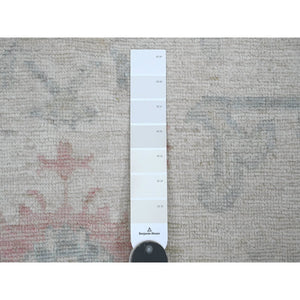 3'10"x10' Alabaster White, Hand Knotted, Afghan Angora Oushak with Colorful Leaf Design, Vegetable Dyes, 100% Wool, Runner, Oriental Rug FWR124602