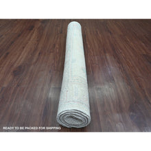 Load image into Gallery viewer, 3&#39;10&quot;x10&#39; Alabaster White, Hand Knotted, Afghan Angora Oushak with Colorful Leaf Design, Vegetable Dyes, 100% Wool, Runner, Oriental Rug FWR124602