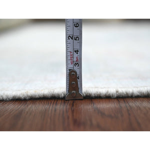 3'10"x10' Alabaster White, Hand Knotted, Afghan Angora Oushak with Colorful Leaf Design, Vegetable Dyes, 100% Wool, Runner, Oriental Rug FWR124602