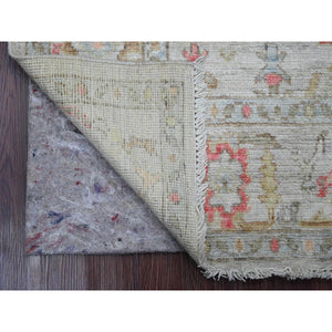 4'2"x4'2" Daisy White, Afghan Angora Oushak with All Over Pattern, Hand Knotted, Vegetable Dyes, 100% Wool, Square, Oriental Rug FWR124614