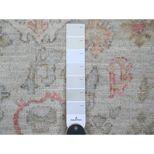 4'2"x4'2" Daisy White, Afghan Angora Oushak with All Over Pattern, Hand Knotted, Vegetable Dyes, 100% Wool, Square, Oriental Rug FWR124614